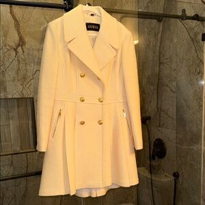 Guess Women's Cream Trench Coat with Gold Buttons